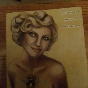 Hand painted by SAMF wood, canvas, signed